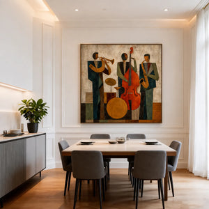 Modern Jazz Trio Cubist Wall Art styled interior scene 4 | OILDECO