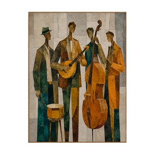 Golden Jazz Quartet Cubist Wall Art | OILDECO