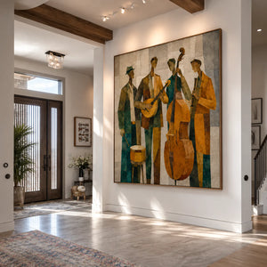 Golden Jazz Quartet Cubist Wall Art styled interior scene 4 | OILDECO