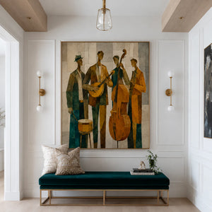 Golden Jazz Quartet Cubist Wall Art styled interior scene 5 | OILDECO