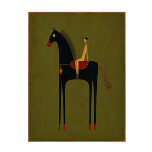 Olive Rider on Black Horse Wall Art | OILDECO