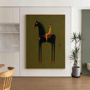 Olive Rider on Black Horse Wall Art styled interior scene 1 | OILDECO