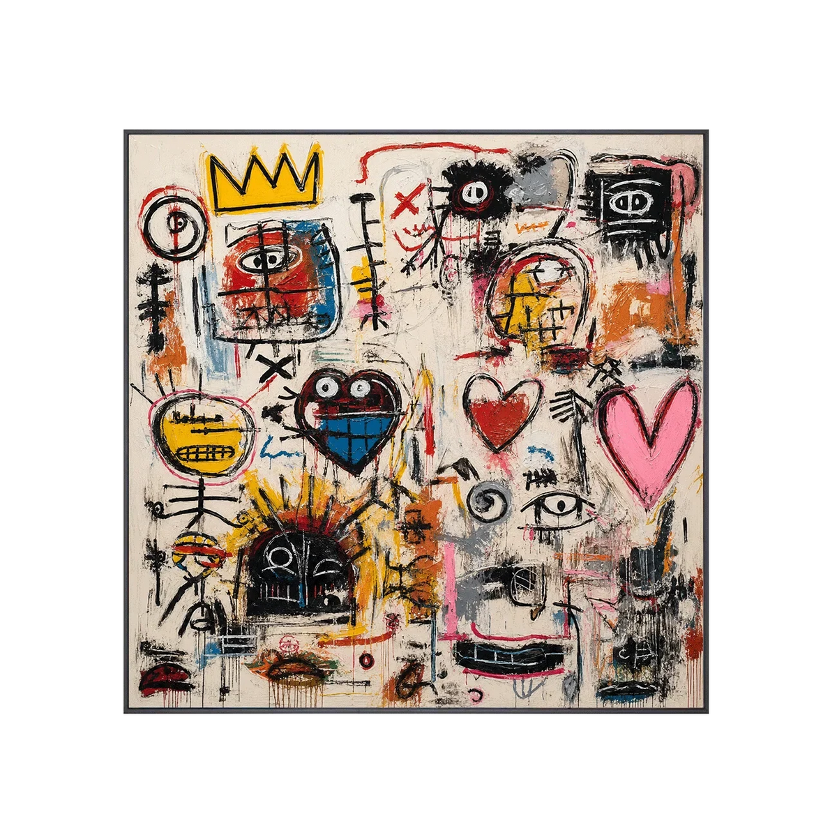 Crowned Hearts Graffiti Wall Art