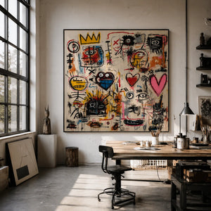 Crowned Hearts Graffiti Wall Art styled in a contemporary entryway | Oildeco