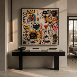 Crowned Hearts Graffiti Wall Art shown in a quiet home office | Oildeco