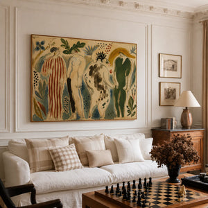 Garden Gathering Figurative Wall Art styled interior scene 2 | OILDECO