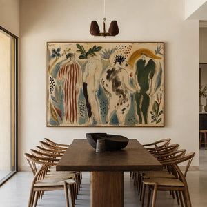 Garden Gathering Figurative Wall Art styled interior scene 3 | OILDECO