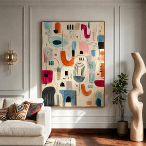 Playful Shapes Colorful Abstract Wall Art styled interior scene 6 | OILDECO