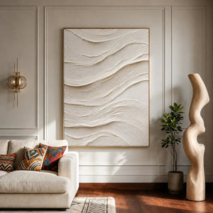 Ivory Flow Textured Relief Wall Art styled interior scene 5 | OILDECO