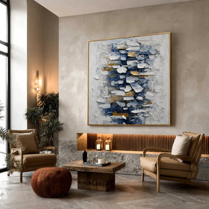 Midnight Blue Layers Textured Wall Art styled interior scene 2 | OILDECO