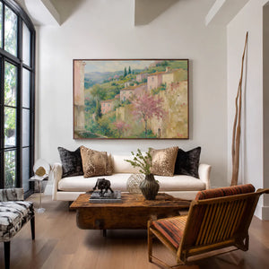 Tuscan Hillside Garden Landscape Wall Art styled interior scene 2 | OILDECO