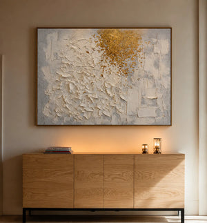 Golden Drift White Textured Wall Art styled interior scene 1 | OILDECO