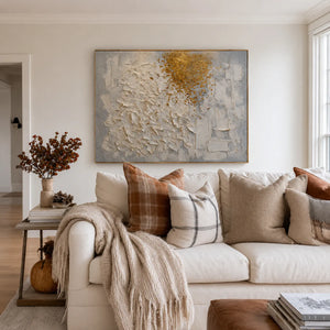 Golden Drift White Textured Wall Art styled interior scene 2 | OILDECO