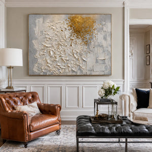 Golden Drift White Textured Wall Art styled interior scene 3 | OILDECO