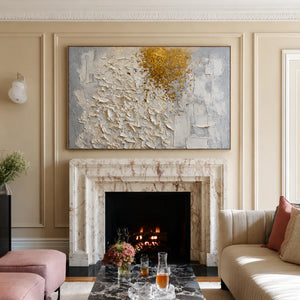 Golden Drift White Textured Wall Art styled interior scene 5 | OILDECO