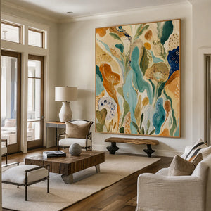 Amber Garden Botanical Abstract Wall Art styled interior scene 1 | OILDECO