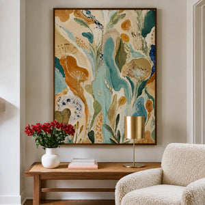Amber Garden Botanical Abstract Wall Art styled interior scene 2 | OILDECO