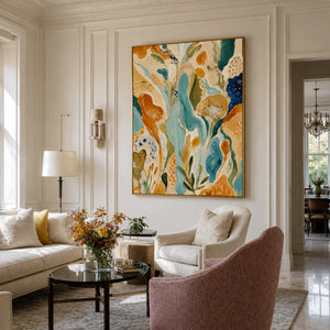 Amber Garden Botanical Abstract Wall Art styled interior scene 4 | OILDECO