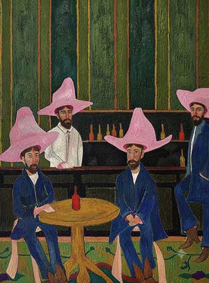Pink Hat Cowboys Card Game Wall Art artwork view | OILDECO