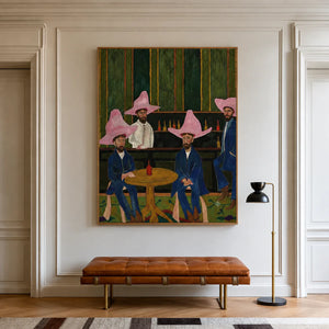 Pink Hat Cowboys Card Game Wall Art styled interior scene 1 | OILDECO