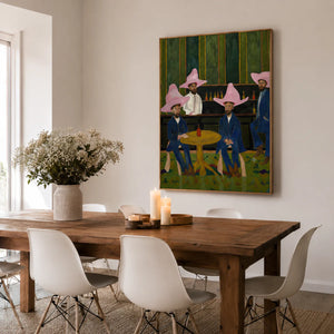 Pink Hat Cowboys Card Game Wall Art styled interior scene 3 | OILDECO