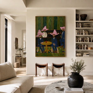 Pink Hat Cowboys Card Game Wall Art styled interior scene 4 | OILDECO