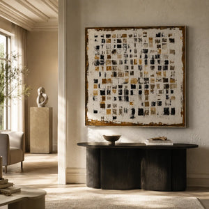 Amber Mosaic Abstract Wall Art styled in a modern living room | Oildeco