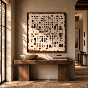 Amber Mosaic Abstract Wall Art shown in a quiet home office | Oildeco