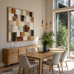 Quiet Grid Neutral Geometric Wall Art styled interior scene 1 | OILDECO