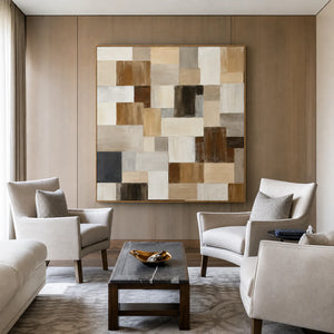 Quiet Grid Neutral Geometric Wall Art styled interior scene 2 | OILDECO
