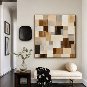 Quiet Grid Neutral Geometric Wall Art styled interior scene 3 | OILDECO