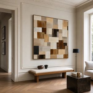 Quiet Grid Neutral Geometric Wall Art styled interior scene 4 | OILDECO