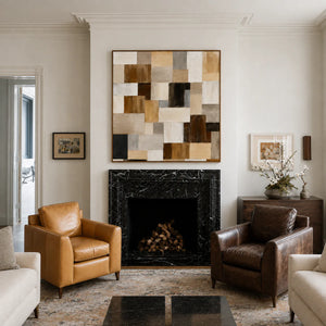 Quiet Grid Neutral Geometric Wall Art styled interior scene 5 | OILDECO