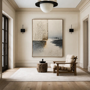 Silent Shore Neutral Abstract Wall Art styled interior scene 1 | OILDECO