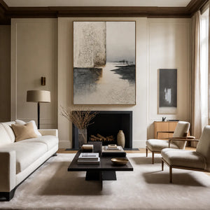 Silent Shore Neutral Abstract Wall Art styled interior scene 3 | OILDECO