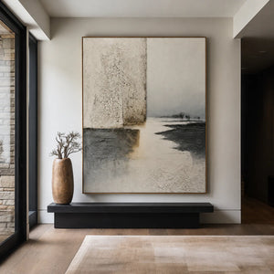 Silent Shore Neutral Abstract Wall Art styled interior scene 4 | OILDECO