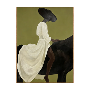 Lady in White on Black Horse Wall Art | OILDECO