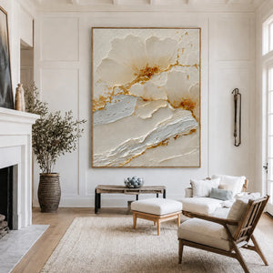 Gilded Petals White Relief Wall Art styled interior scene 1 | OILDECO