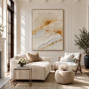 Gilded Petals White Relief Wall Art styled interior scene 4 | OILDECO