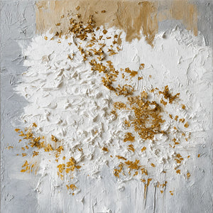Golden Blossom White Textured Wall Art artwork view | OILDECO
