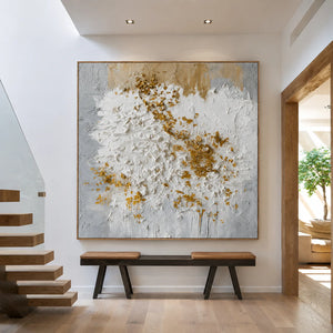 Golden Blossom White Textured Wall Art styled interior scene 1 | OILDECO