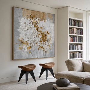 Golden Blossom White Textured Wall Art styled interior scene 3 | OILDECO