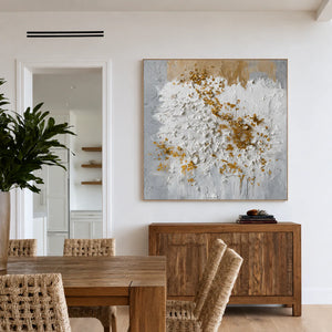 Golden Blossom White Textured Wall Art styled interior scene 4 | OILDECO