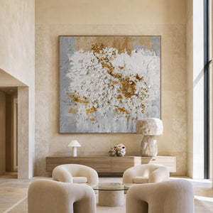 Golden Blossom White Textured Wall Art styled interior scene 5 | OILDECO