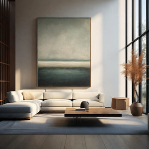 Deep Green Horizon Abstract Wall Art styled interior scene 1 | OILDECO