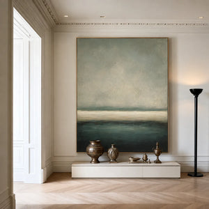 Deep Green Horizon Abstract Wall Art styled interior scene 2 | OILDECO