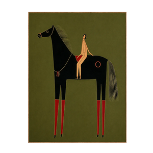 Olive Horse and Rider Folk Wall Art | OILDECO