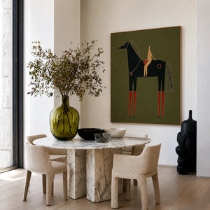 Olive Horse and Rider Folk Wall Art styled interior scene 3 | OILDECO