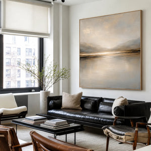 Luminous Gold Horizon and Misty Mountains Wall Art styled interior scene 2 | OILDECO