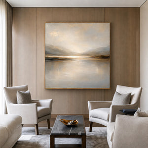 Luminous Gold Horizon and Misty Mountains Wall Art styled interior scene 3 | OILDECO